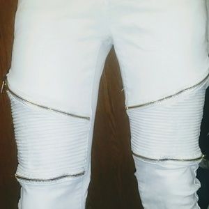 Mens zipper embellished biker jeans